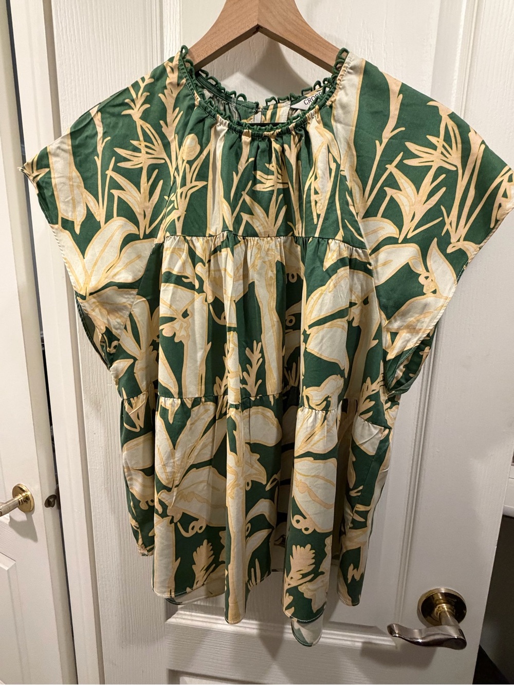 CROSBY by Mollie Burch Green and Cream Floral Tiered Babydoll Top XL